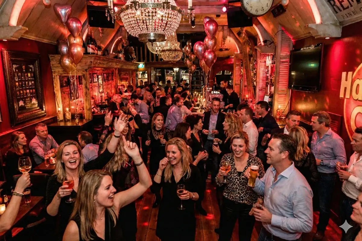 Gezelschap viert een besloten feest met muziek bij Café de Heeren in Purmerend