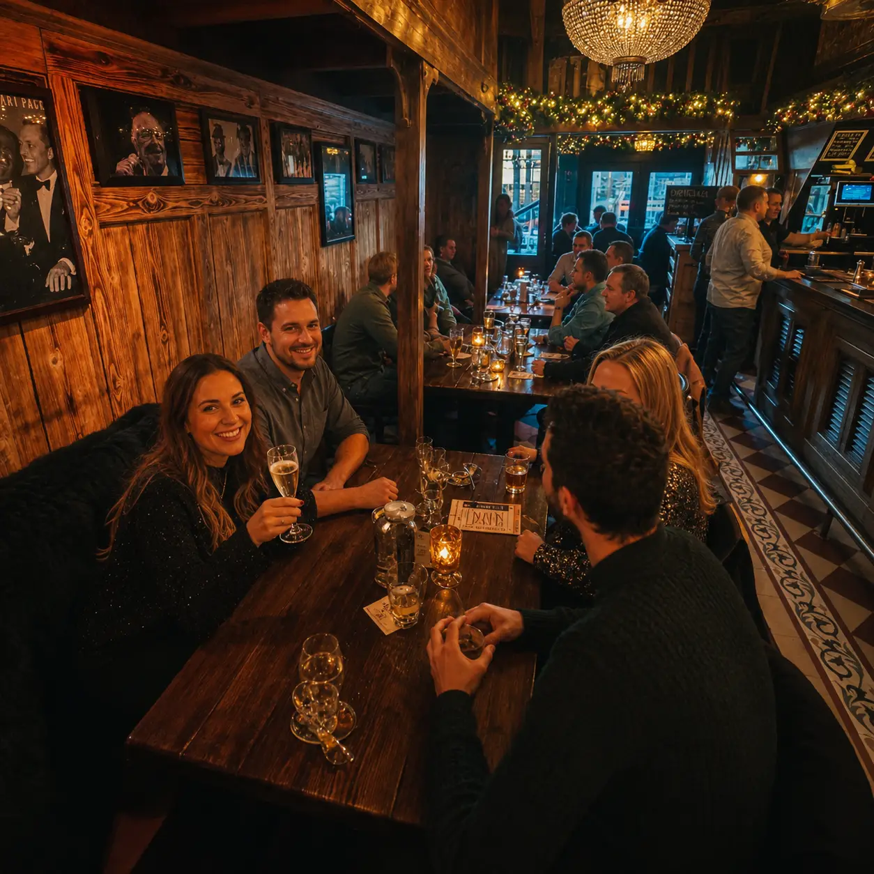 Gezelschap met een drankje tijdens de pubquiz bij Café de Heeren in Purmerend