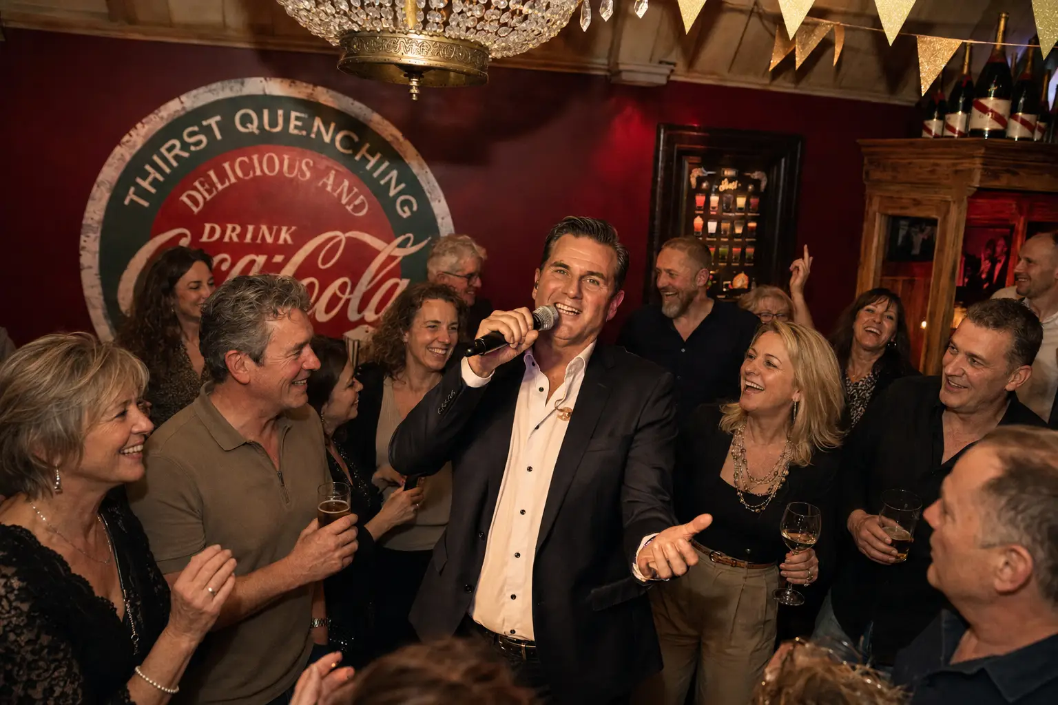 Zanger tussen het publiek tijdens de zondagmiddagborrel bij Café de Heeren in Purmerend