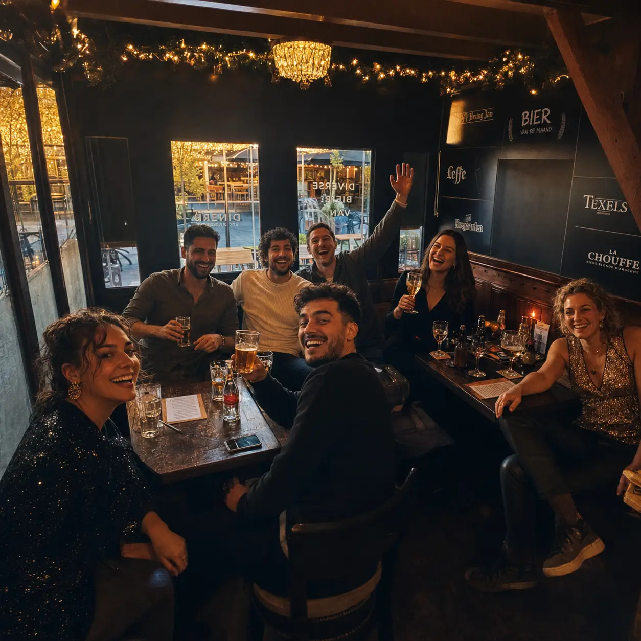 Vrienden doen mee aan de pubquiz bij Café de Heeren in Purmerend