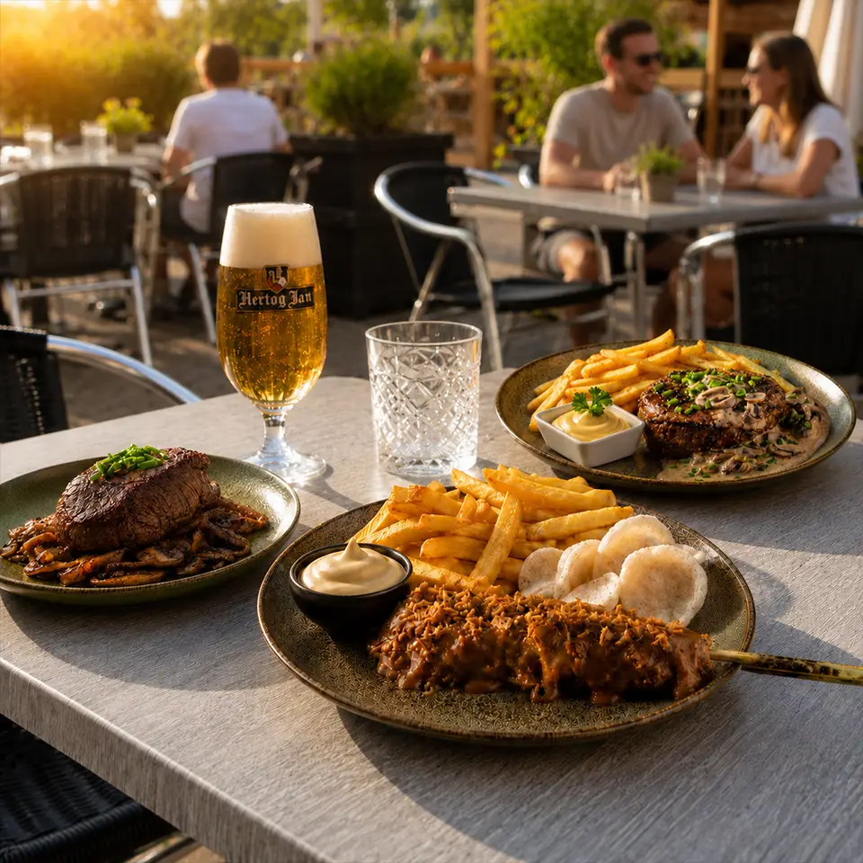 Verschillende gerechten op tafel, gezellig uit eten bij Café de Heeren aan de Koemarkt in Purmerend